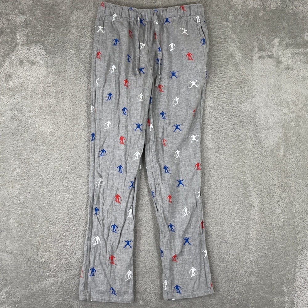 J Crew Pajama Pants Mens Small Gray Skier Print Cotton Sleepwear Loungewear